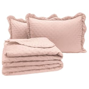 Kit Cobre Leito Colcha Diplomata Casal Dupla Face 3 Peças - Rosê