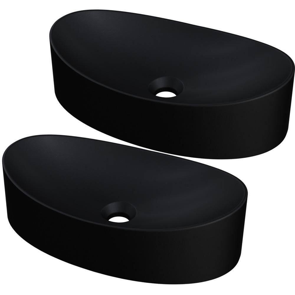 Kit 02 Cubas De Apoio Canoa Lavabo C01 Bc47w Preto Matte Fosca - Lyam