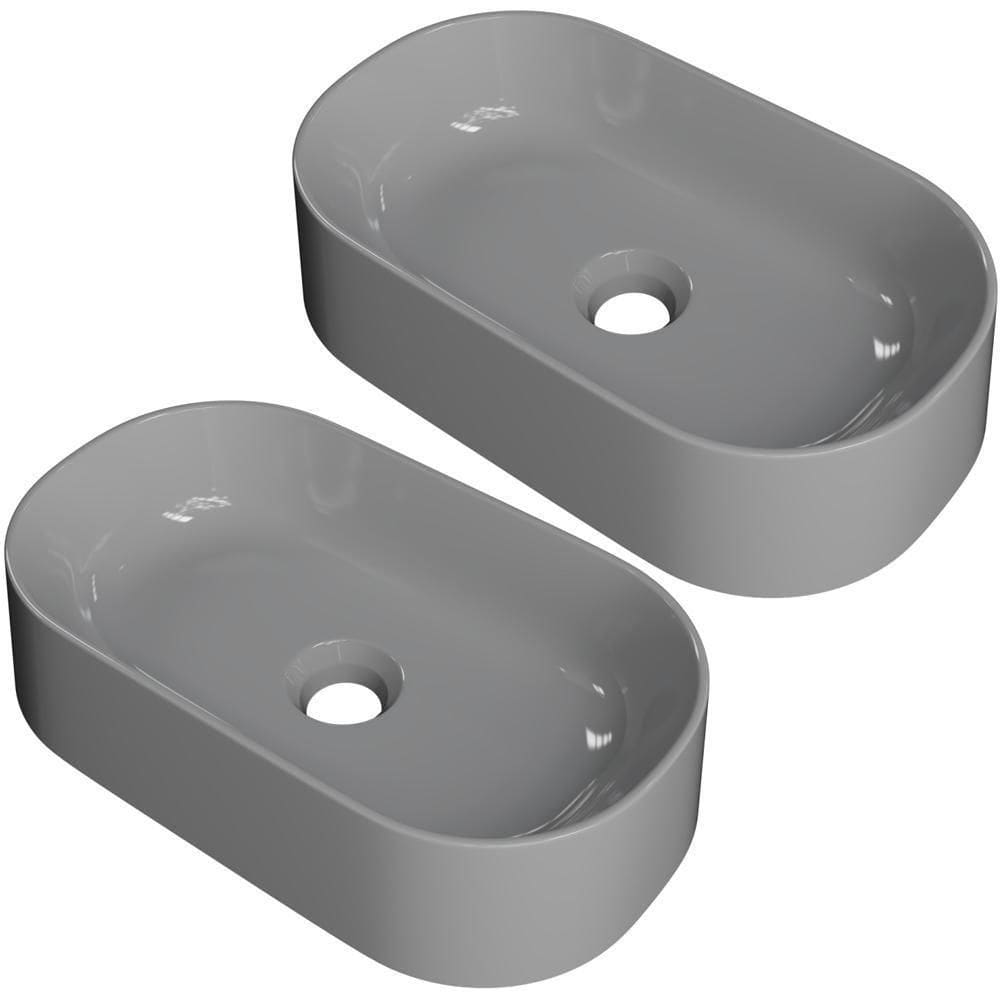 Kit 02 Cubas De Apoio Oval Lavabo Laila C01 O42w Cinza - Lyam
