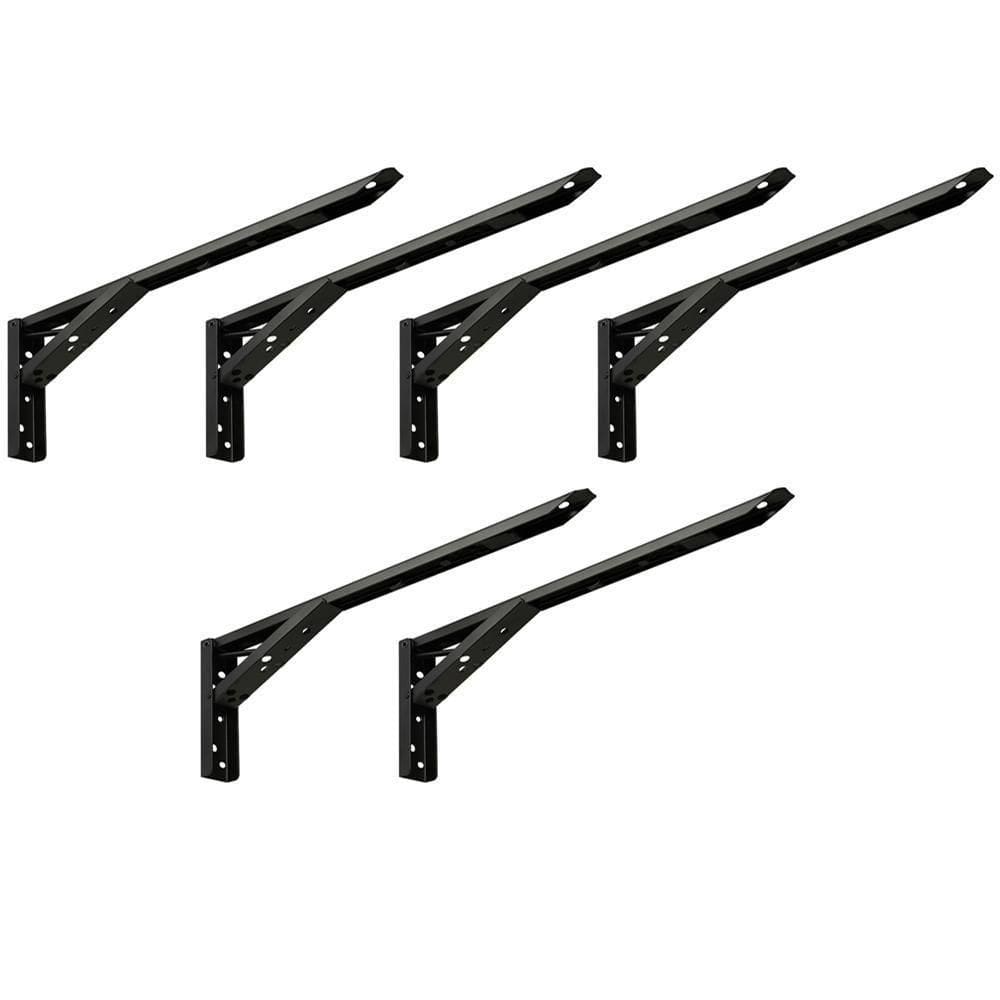 Kit 03 Pares Suporte Para Mesa Dobrável Retrátil 30cm H02 Mão Francesa Preto