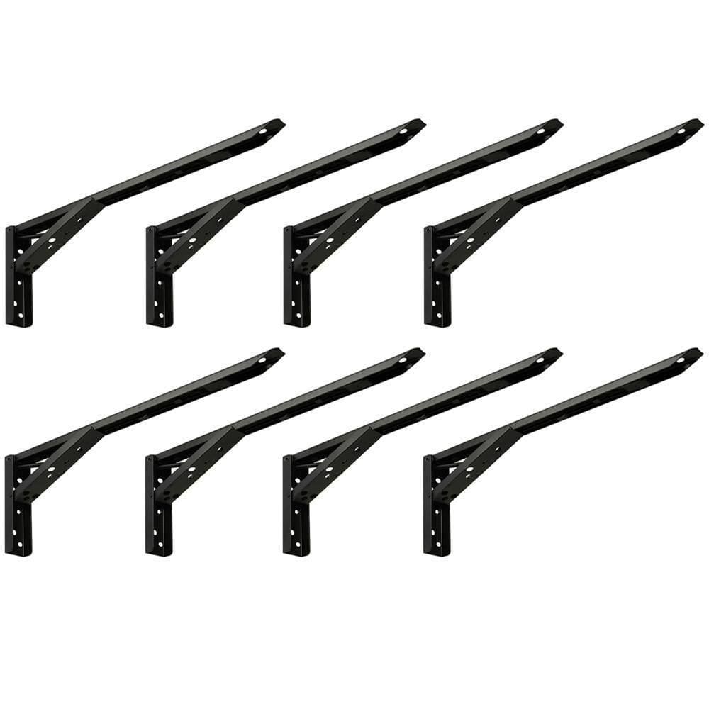 Kit 04 Pares Suporte Para Mesa Dobrável Retrátil 30cm H02 Mão Francesa Preto