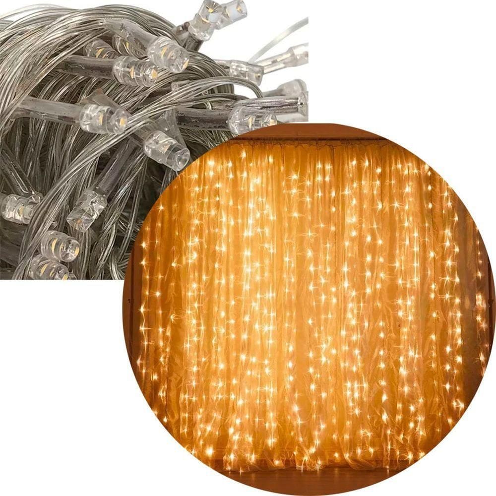 Cascata Pisca Natal Amarelo 500 Lâmpadas Leds 220v 8 Funções
