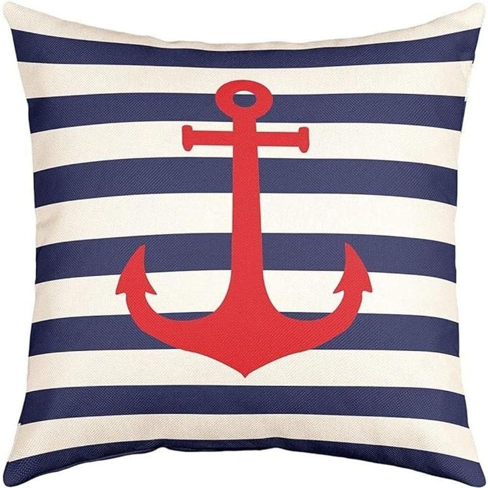 Capa Almofada Vermelha âncora Navegação Marítima 50x50cm