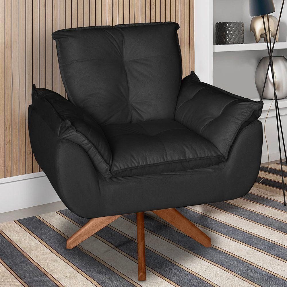 Poltrona/cadeira Decorativa Glamour Opala Com Base Giratória 30cm Em Madeira Preto