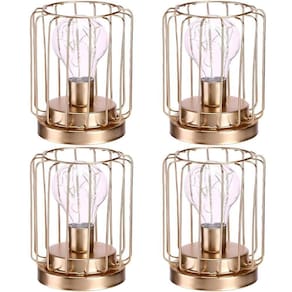 Kit 4 Abajur De Mesa Geométrico Metal Dourado Lâmpada Led