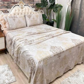 Jogo De Cama Lençol Queen Colonial Percal 300 Fios 4 Peças - Cáqui