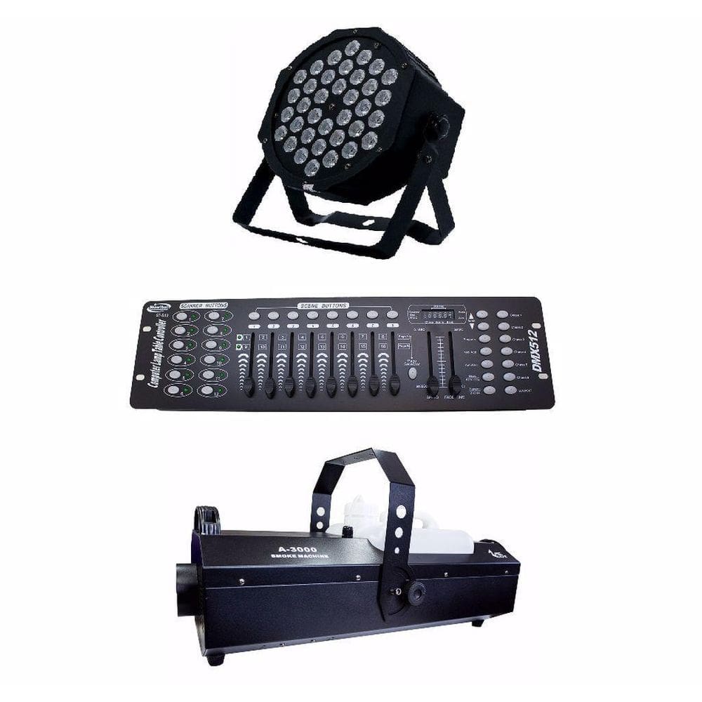 Kit 4 Par Led 36W De 1W Dmx 512 Maquina De Fumaça 3000W