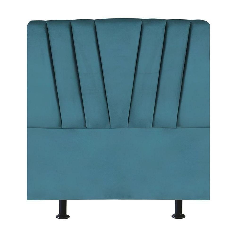 Cabeceira Estofada De Cama Casal 140 Cm Malu Suede Azul Turquesa
