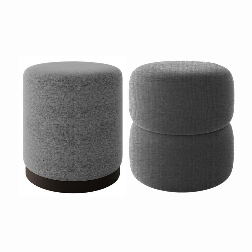 Kit 2 Puff Decorativo Estofado Para Sala De Estar Bali Linho Cinza