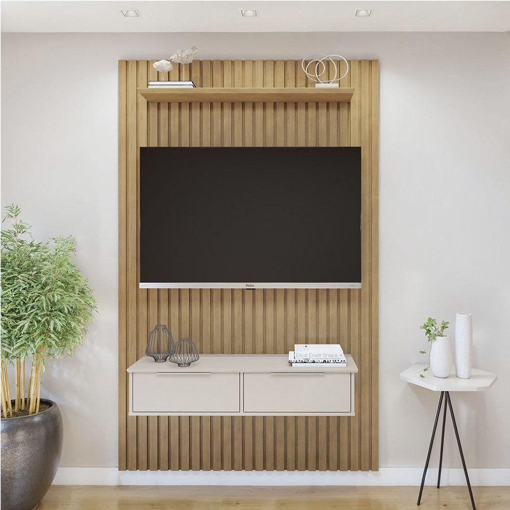 Painel Suspenso 138 Cm Com Nicho Vitória 100% Mdf Cinamomo/off White