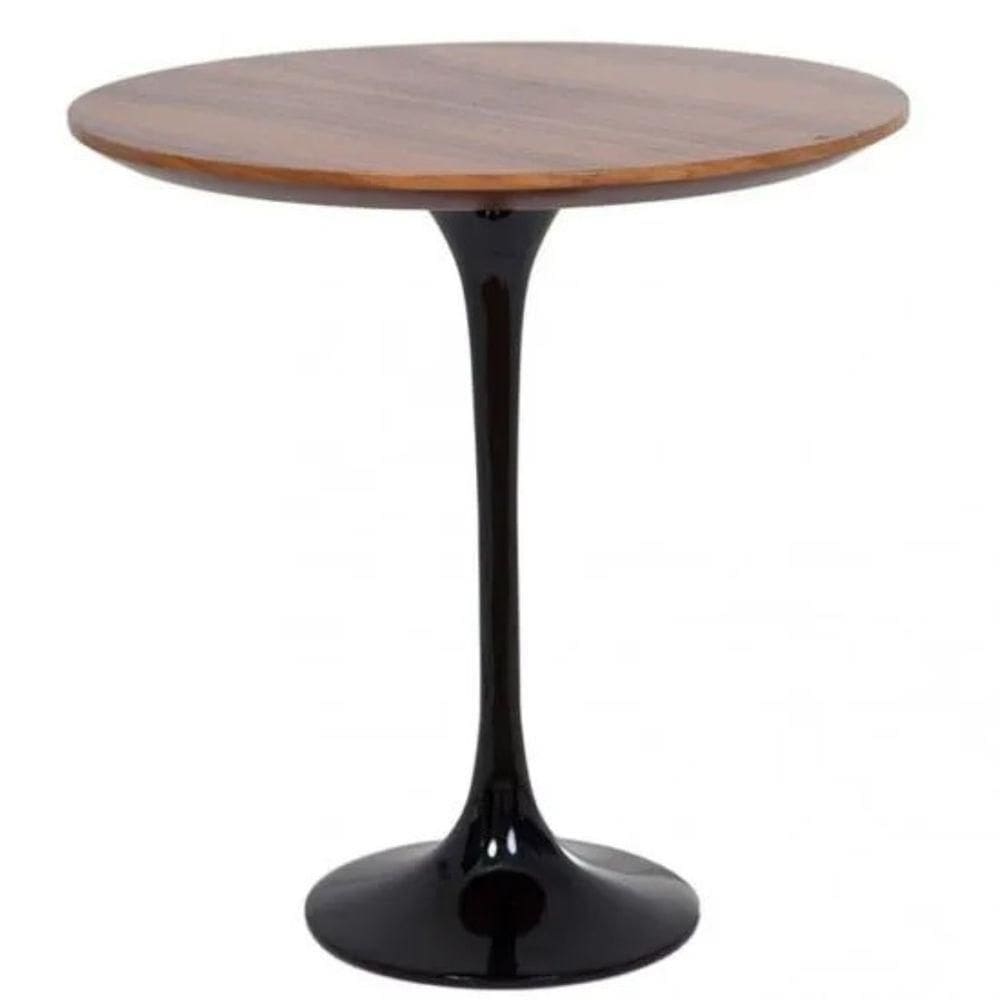 Mesa Lateral Tulipa Saarinen Redonda 51 Cm - Imbuia Base Preta
