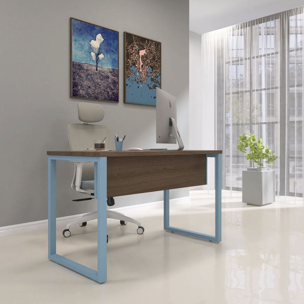 Escrivaninha para Escritório 73,5cm X 150cm Walnut/Azul Dali