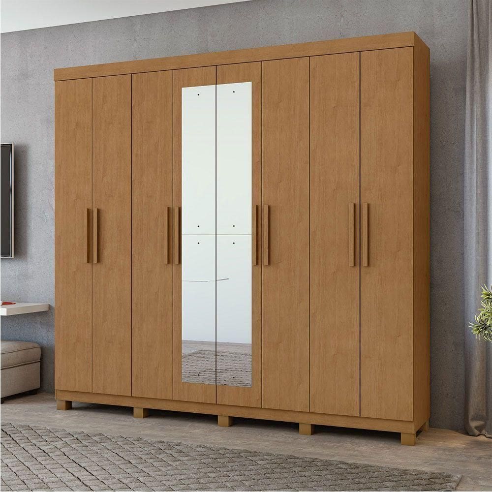 Guarda-roupa New Andara 8 Portas 4 Gavetas Com Espelho E Pés Amendoa Clean