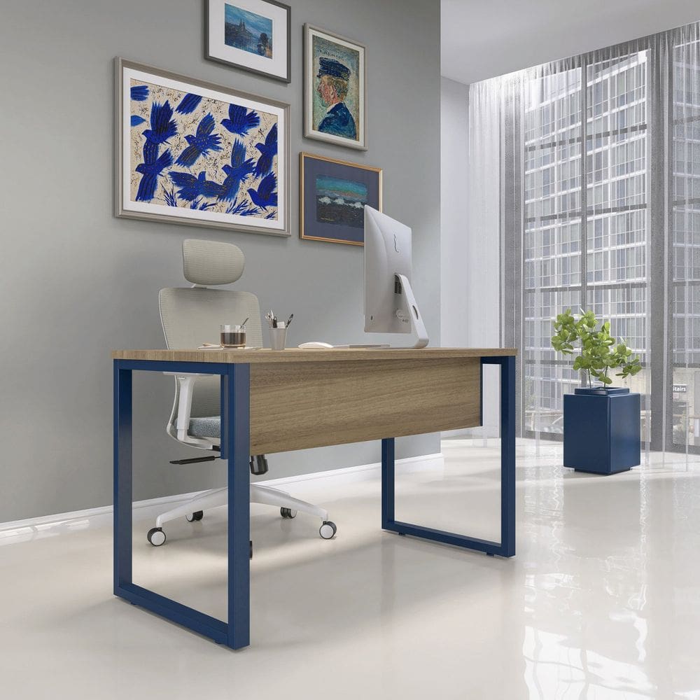 Escrivaninha para Escritório 73,5cm X 150cm Noce Naturalle/Azul Delrei