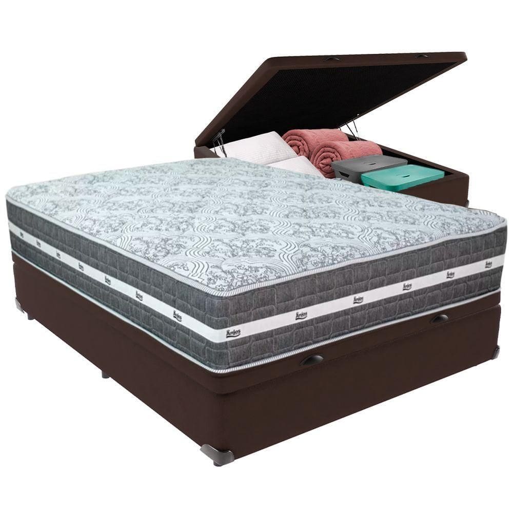Cama Box Baú Marrom E Colchão Black Graphite Molas Ensacadas Casal Anjos