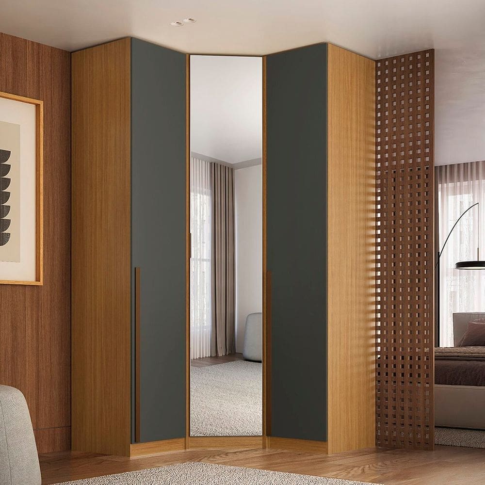 Guarda-roupa de Canto com Espelho 3 Portas Altezza Freijó/Titânio