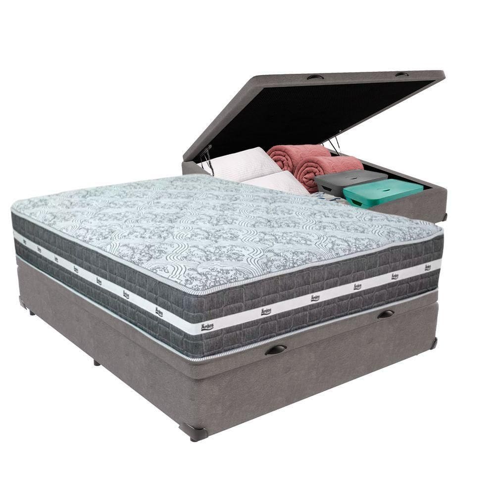 Cama Box Baú E Colchão Black Graphite Molas Ensacadas Casal 138x188x27 Anjos Casal Cinza