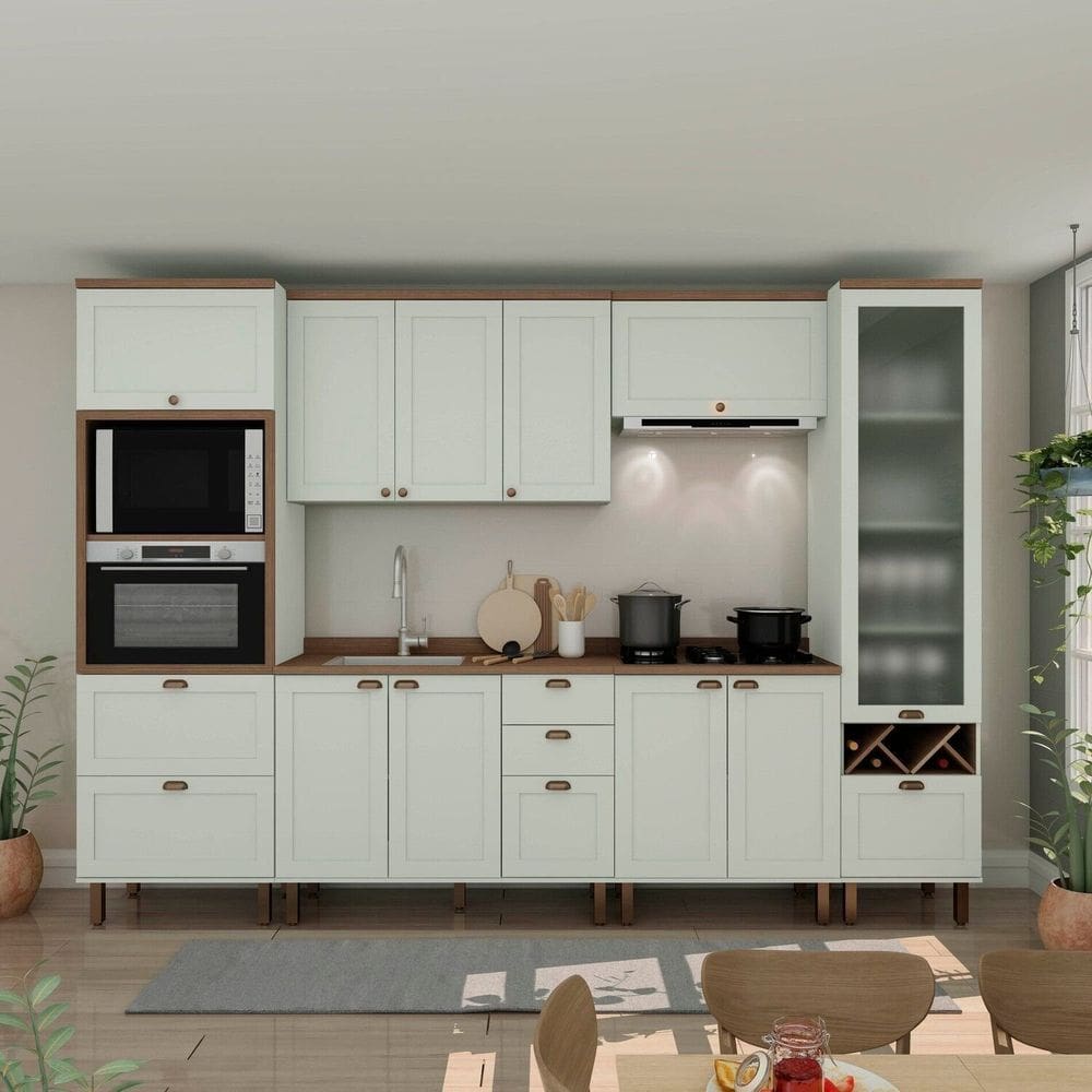 Cozinha Completa 6 Peças 100% Mdf Iluminata Mint/Ébano