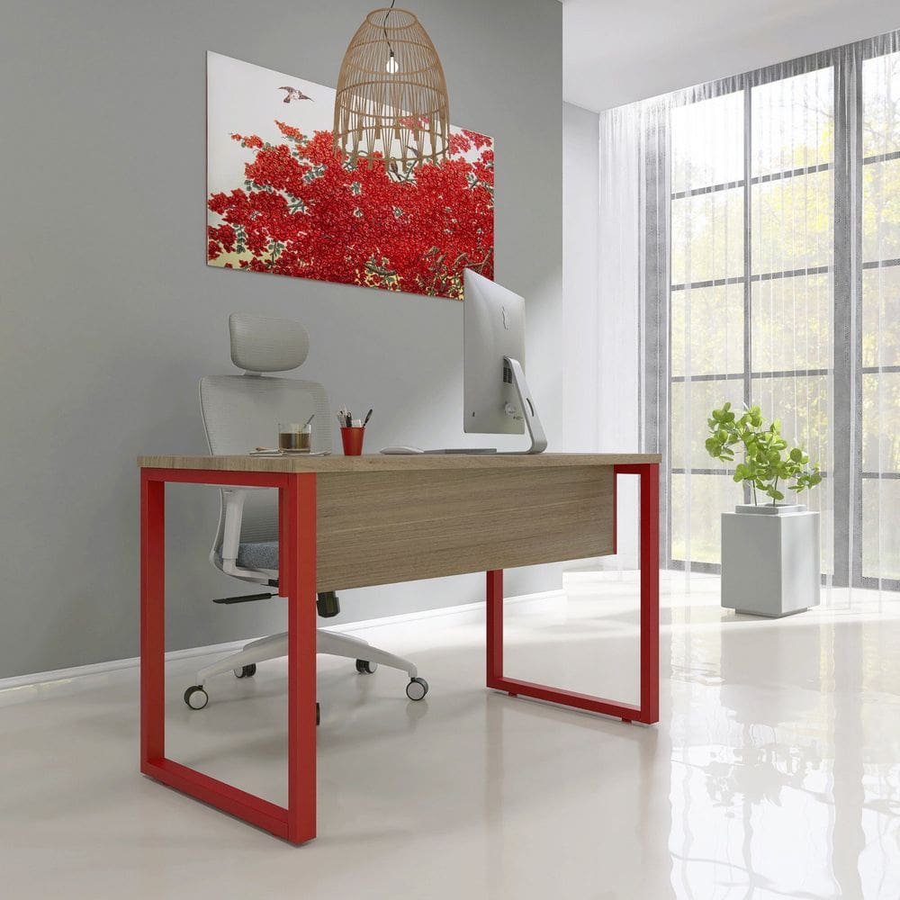 Escrivaninha para Escritório 73,5cm X 150cm Noce Naturalle/Vermelho