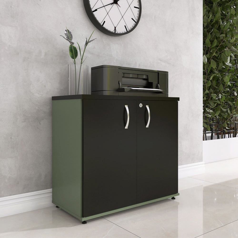 Armário para Escritório 2 Portas Pivotante Salvia/Preto