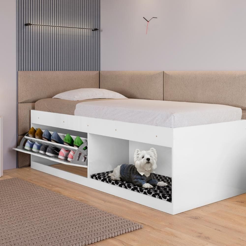 Box 2 Prateleiras Solteiro Uruguai Com Kit Pet Branco