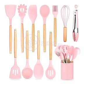 Kit 12 Peças Jogo De Cozinha De Silicone Resistente A Altas Temperaturas Utensílios - Rosa