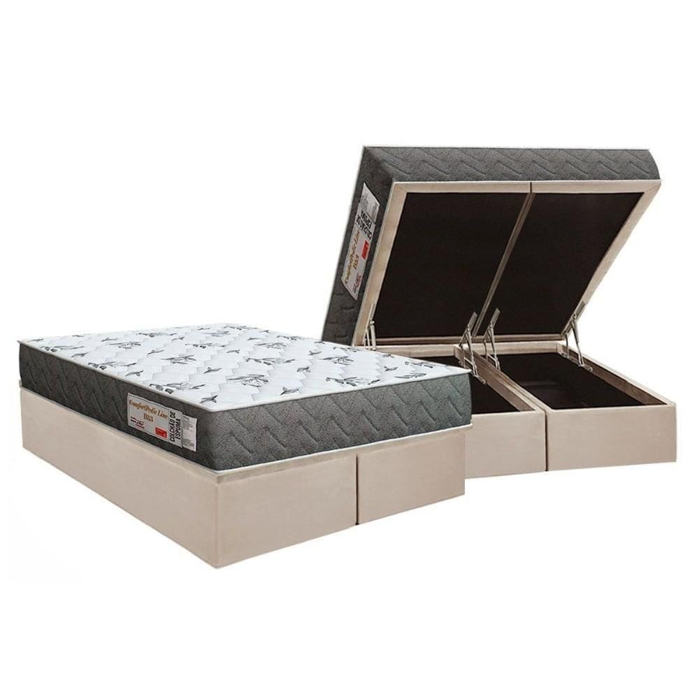 Conjunto Box Baú Queen: Colchão Espuma Orthoflex D33 Comfortpedic Line Black + Base Crc Suede Clean(158x198)