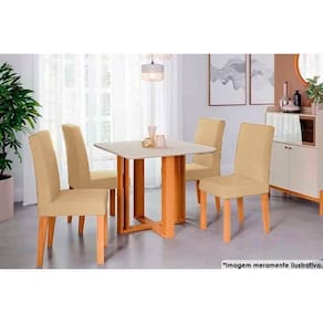 Sala De Jantar Completa Flora Com Tampo Madeirado 94x94cm E 4 Cadeiras Maia Nature-suede Gengibre Bege - Cimol