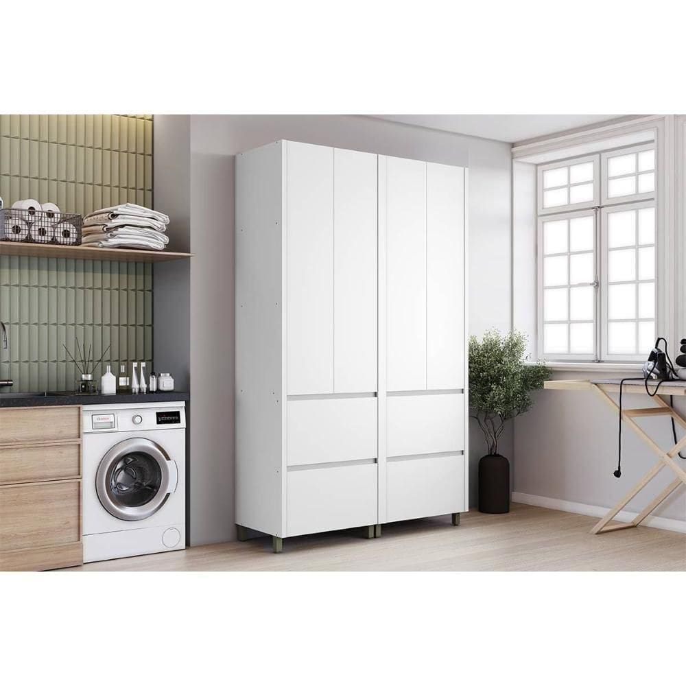 Armário Multiuso Lavanderia Rainha Com 4 Portas E 4 Gavetas 140cm Branca Nesher