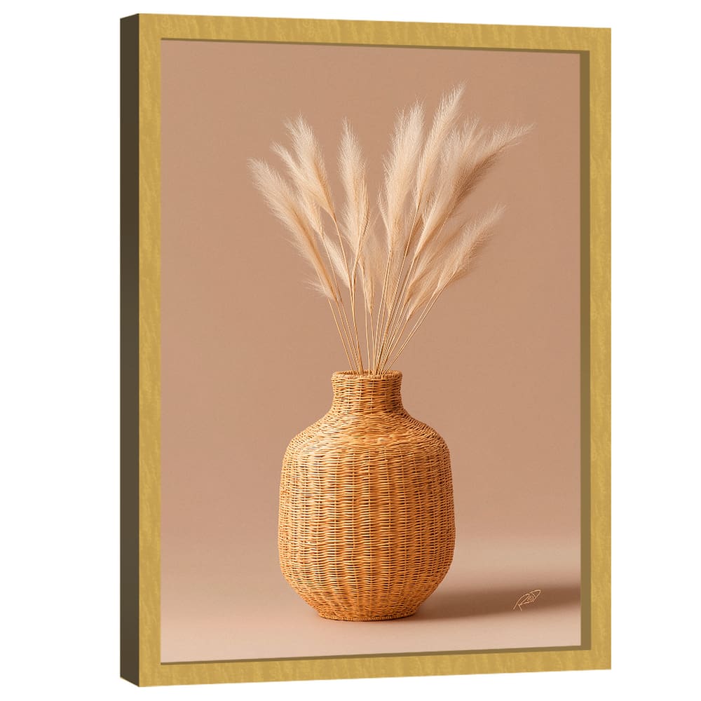 Quadro Decorativo Vaso e Folhas de Trigo Minimalista