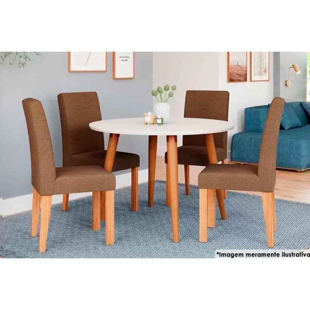 Sala De Jantar Dani C- Tampo Madeira Maciça 110cm E 4 Cadeiras Maia Nature-suede Mascavo Chocolate