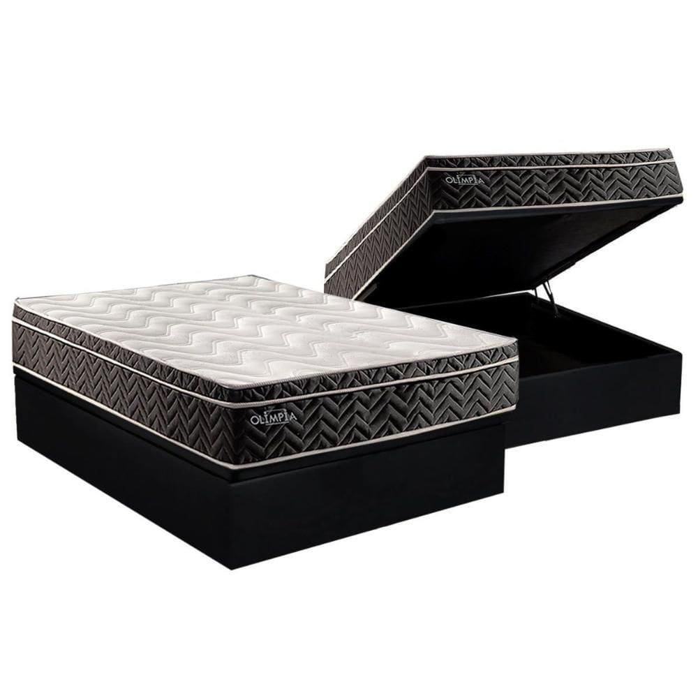 Conjunto Box Baú Casal: Colchão Molas Paropas Extrapedic Olímpia + Base Crc Suede Black(138x188)