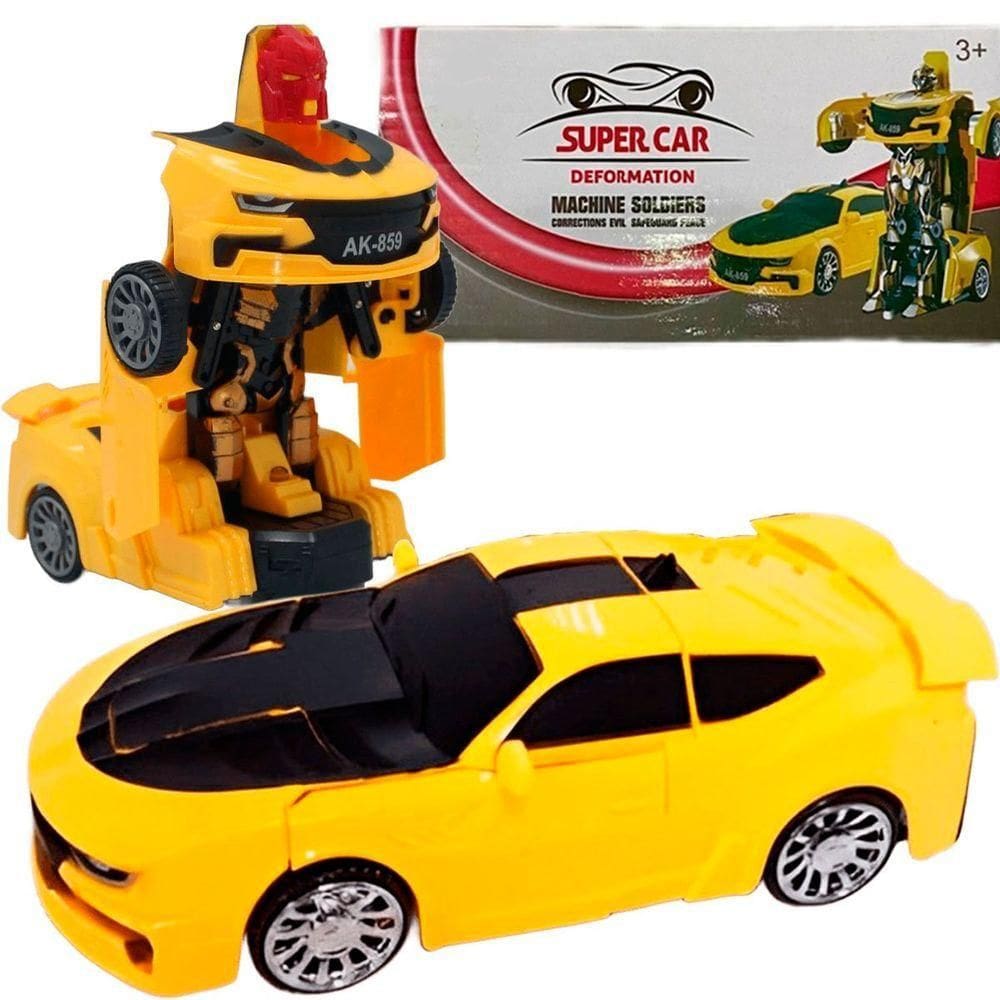 Carro Robô Brinquedo Elétrico Amarelo Transformers Leds Som