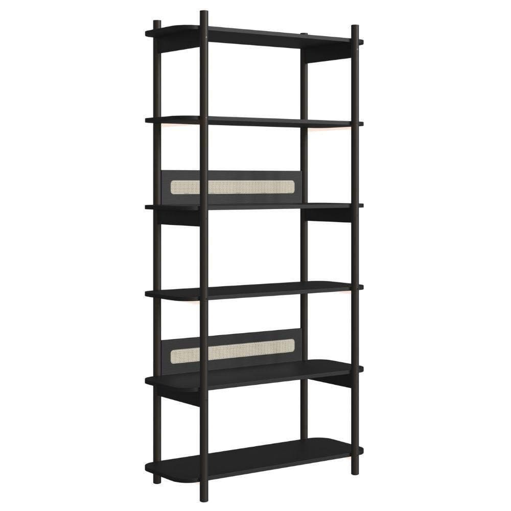 Estante Oslo Artesano 90 Cm Largura Mdp Nero Palha Sintética Bege Pé Madeira Maciça