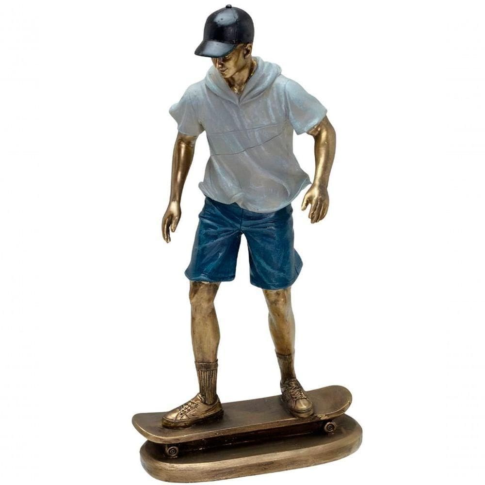 Estatueta Decorativa Skatista Skate Escultura Em Resina 27cm