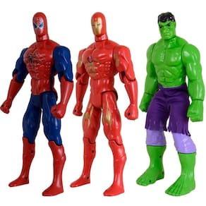 Kit Trio Brinquedo Incrível Hulk Homem Aranha Homem Aço 29cm