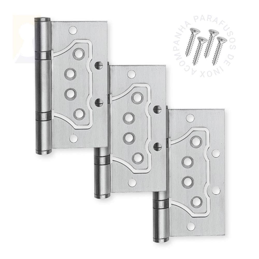 Kit 3 Dobradiça De Sobrepor Inox Escovado