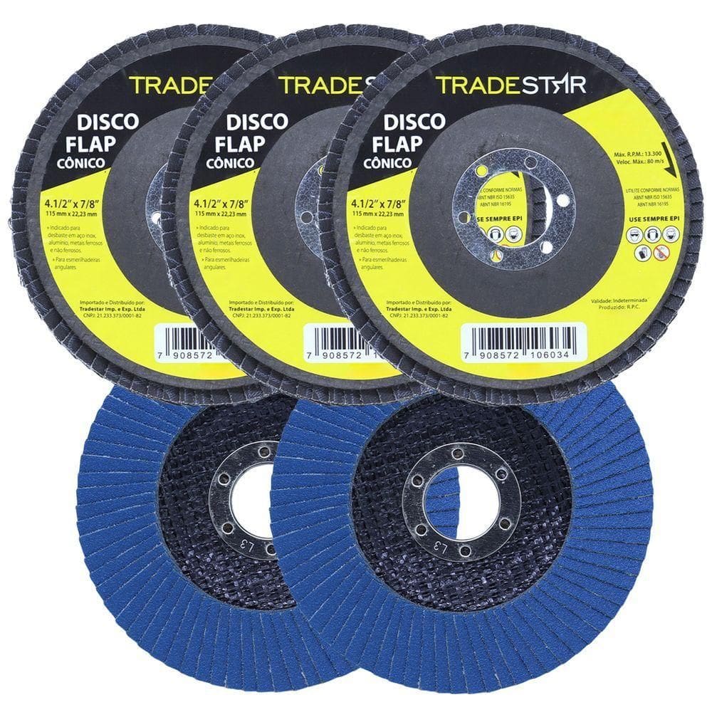 Kit Disco De Lixa Flap 4.1/2 Grão 40 P/ Lixadeira 05 Un