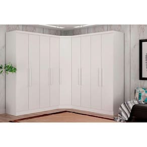 Quarto Casal Completo Rizon/linea 3 Peças ( 2 Guarda Roupas + 1 Closet Canto Obliquo) Qcm105 Branco - Novo Horizonte