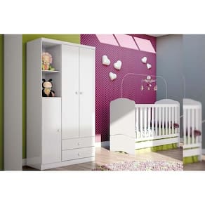 Quarto Infantil Completo Bala De Menta 2 Peças (1 Guarda Roupa + 1 Berço) Qi94 Branco - Henn