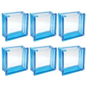 Kit 6 Bloco De Vidro Azul C/ Furo Quadrado 19x19x8 Tradestar