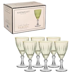 Set 6 Taças Para água E Vinho De Vidro Dominic Verde Com Borda Dourada 275ml