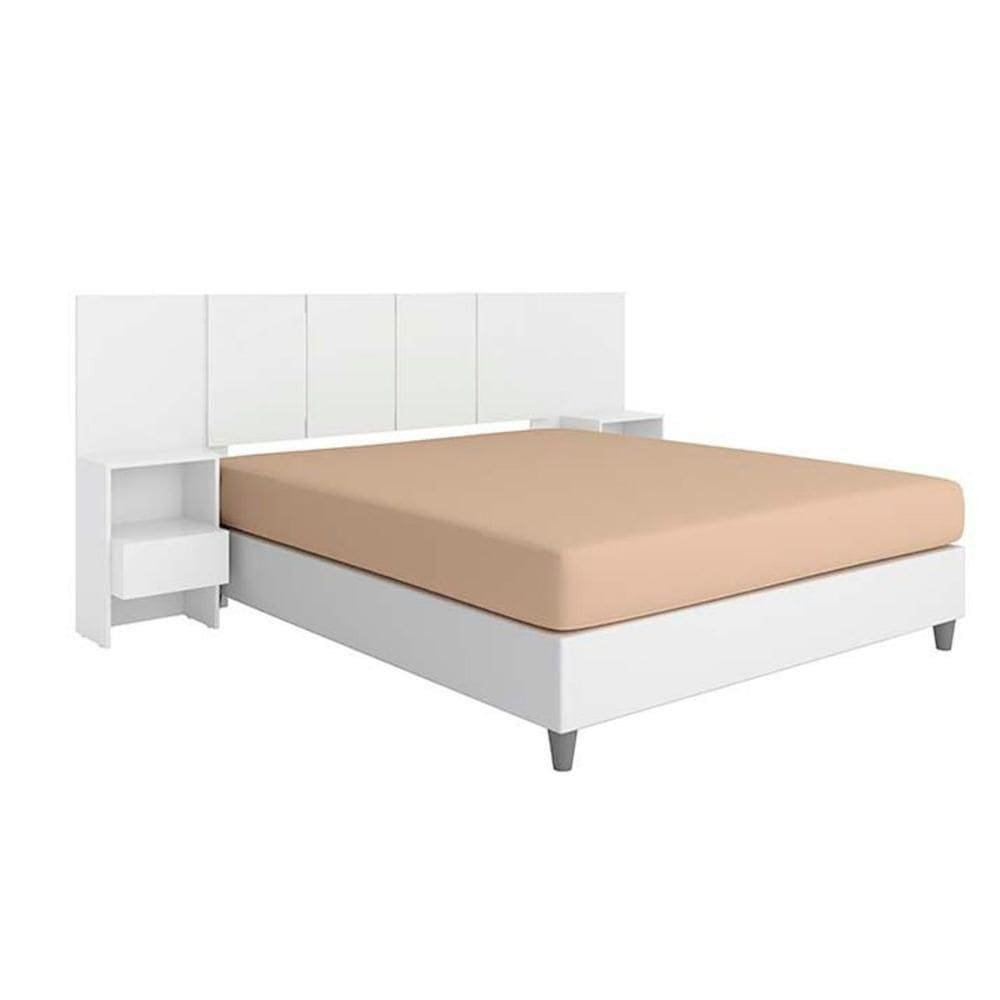 Painel Cama Box Madeirado Branco Casal Tulipa C- 2 Mesas C- 2 Gavetas Branco - Demóbile