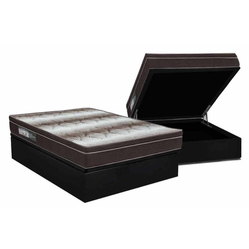 Cama Box Baú Casal Colchão Ortopédico Ortobom Light + Base Crc Suede Black (138x188)