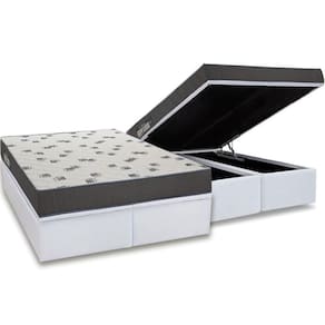 Conjunto Box Baú Queen Colchão Espuma Ortobom D33 Light Saúde + Base Crc Courano White 158x198