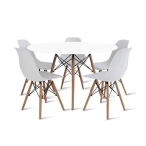 Conjunto De Mesa Eames Eiffel Redonda 120cm Branco + 5 Cadeiras Brancas
