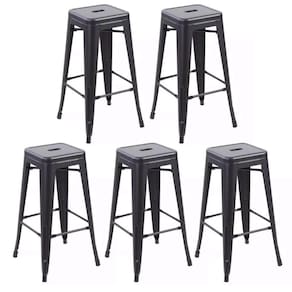 Kit Com 5 Banqueta Tolix Iron Design Industrial Preto 76 Cm Aço Cozinha Bar Bistrô Bancada