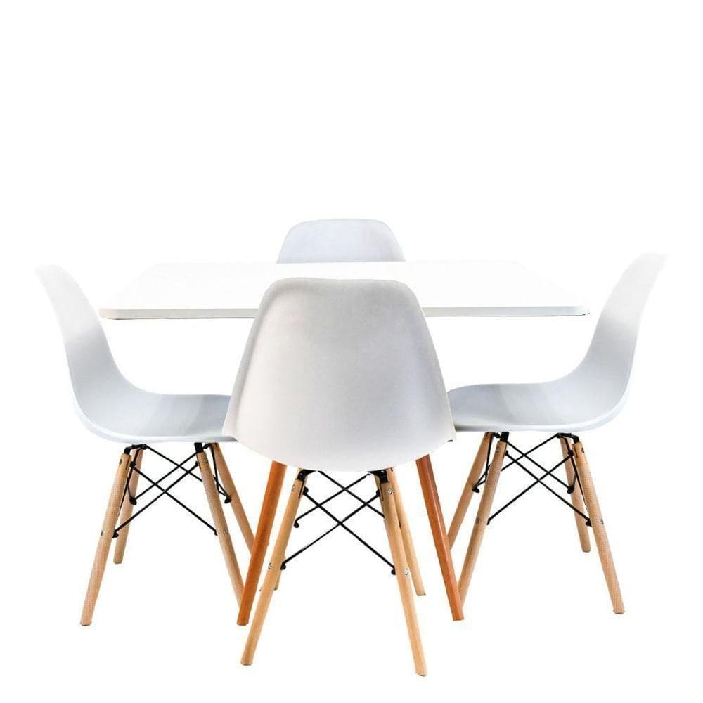 Conjunto Mesa Jantar Quadrada Eiffel 80cm Branco Mdf + 4 Cadeiras Charles Eames