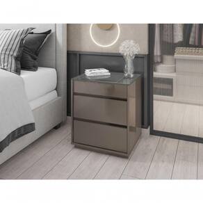 Mesa De Cabeceira 3 Gavetas Porta Itens Serena Cinza Perola