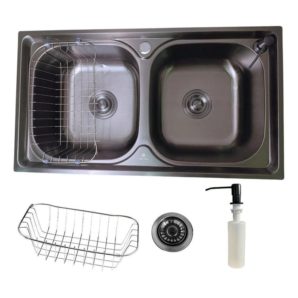 Cuba Dupla Gourmet Cozinha Aço Inox 304 Preta 78X43Cm Ga